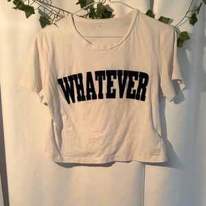 Casual White Graphic Tee with 'Whatever' Print